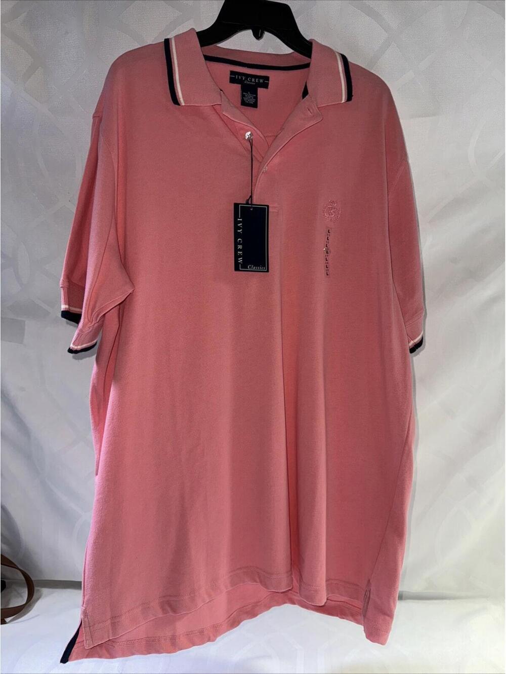 Ivy Crew Polo Shirt Mens L Cotton Short Sleeve Rugby Golf Pink Fits Like 2XL